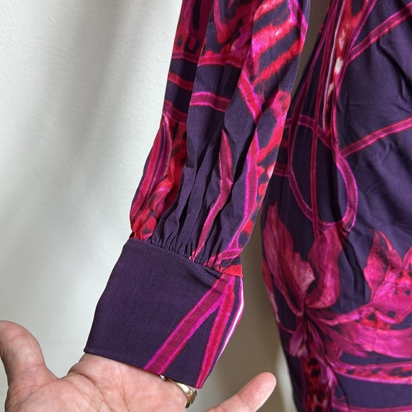 (N3) Donna Morgan pink and purple stretch dress with V-neckline, crossover, Sz 6 - Picture 2 of 15